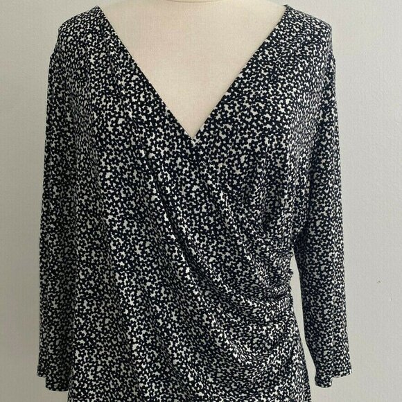 Ann Taylor Black and White ditzy floral Surplice Long Sleeve Blouse Sz XS - Picture 4 of 8